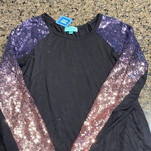 P.S Kate Black top with sequence sleeves